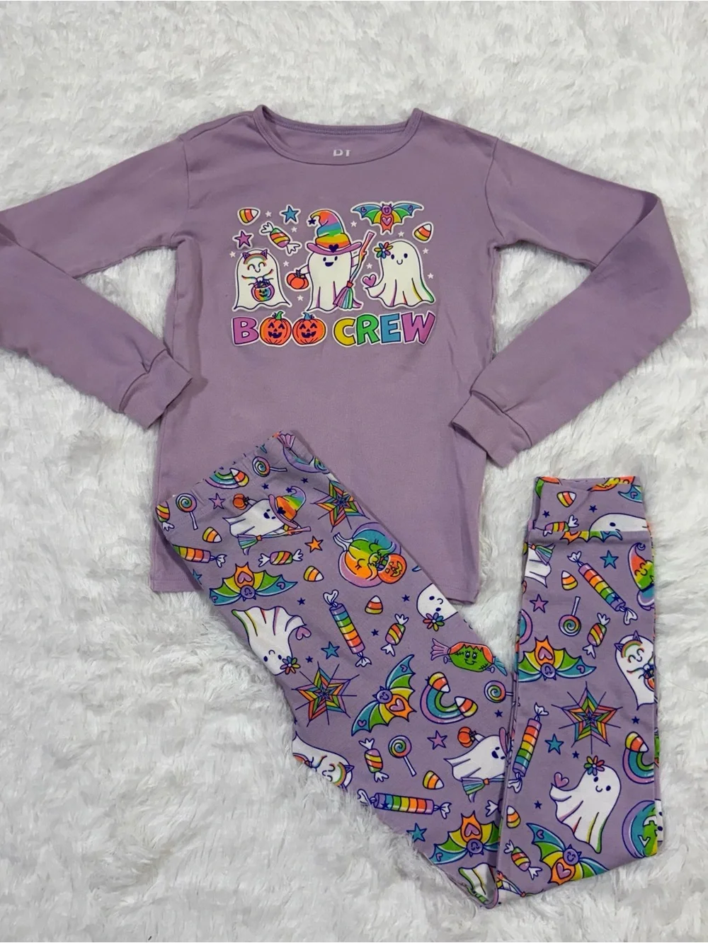 Girls Sz 8 Halloween Rainbow Ghost  Purple Long Sleeve Pajama Set PJ Place